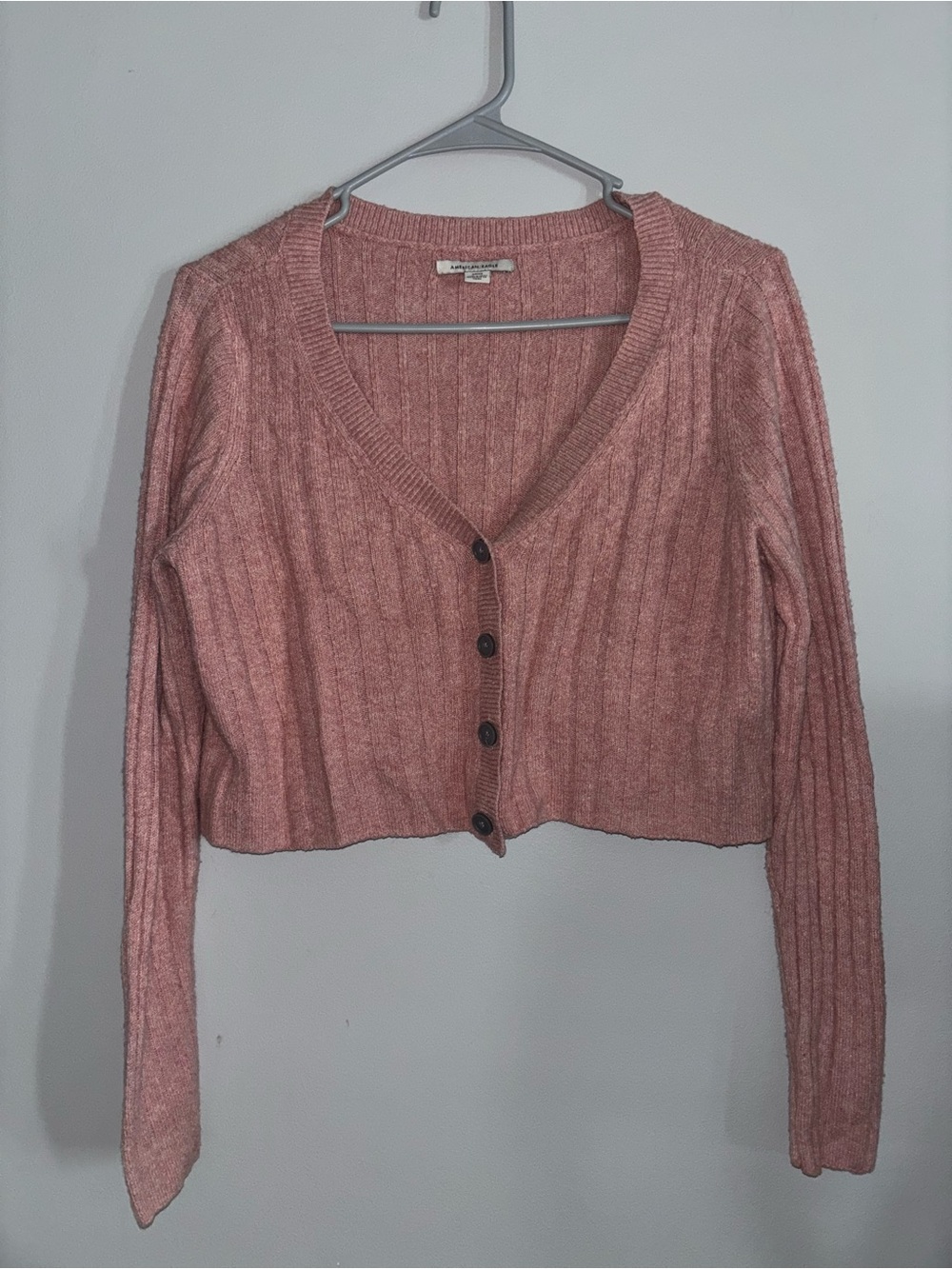 🌹American Eagle Outfitters Ribbed Cropped Cardigan - Dusty Rose